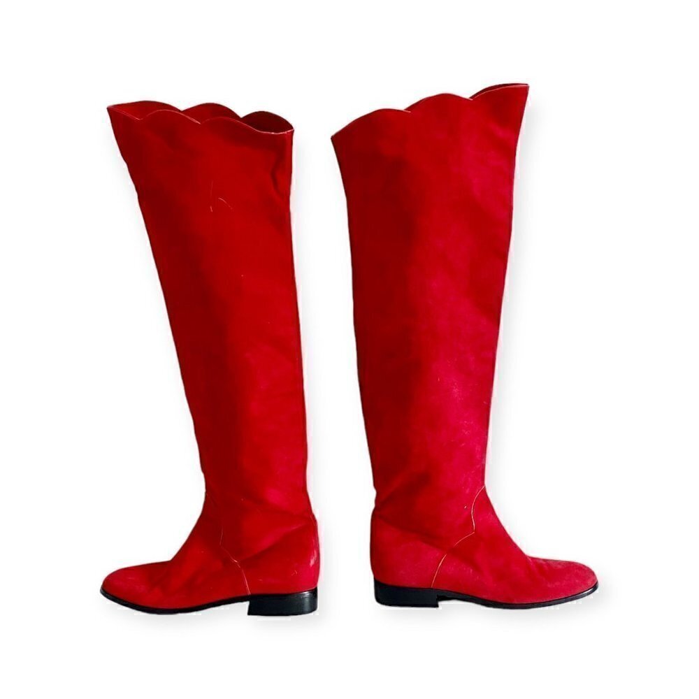 Vintage Yves Saint Laurent red suede long boots, Size 7 - Picture 3 of 15